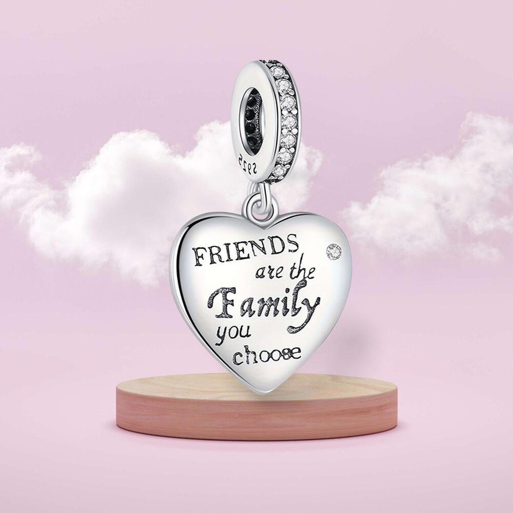 Friends Are Family Dangle Charm - Sterling Silver Jewelry Gift
